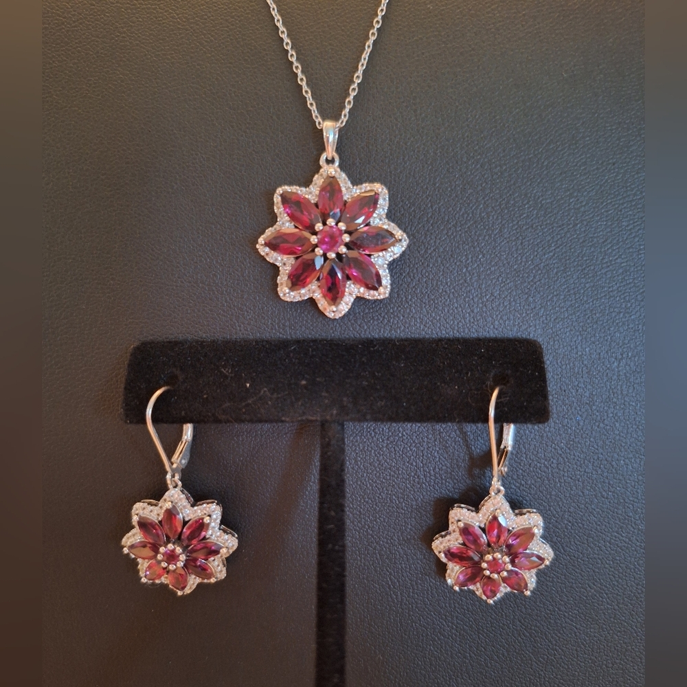 Purple Floral 925 Silver Jewelry Set